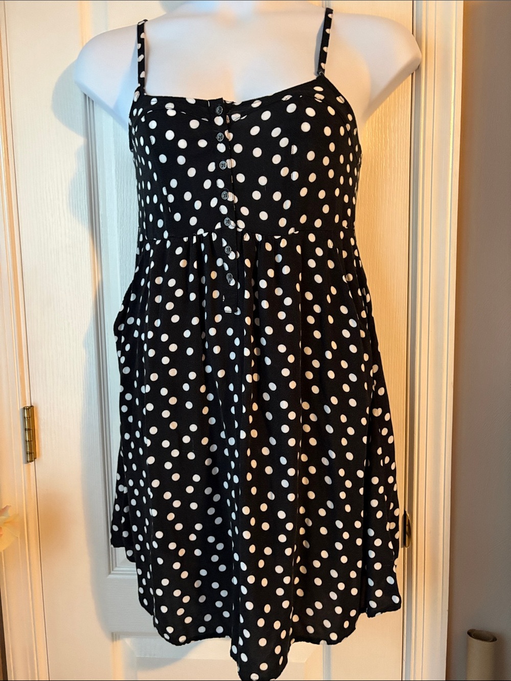Motherhood Maternity Black and White Polka Dot Spaghetti Strap Dress